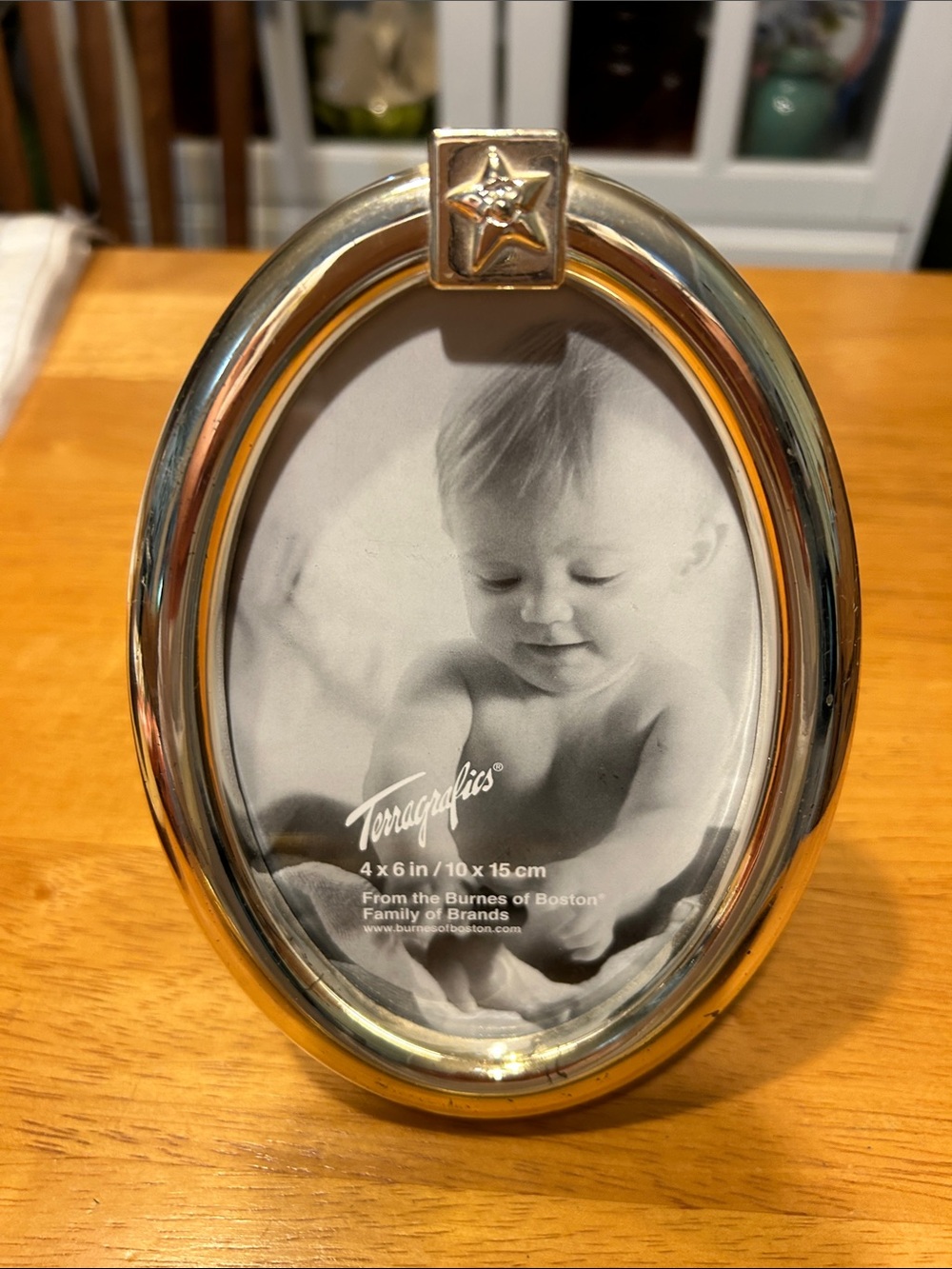 2001 Burnes of Boston Silver and Gold Oval Star Accent Picture Frame - 4x6